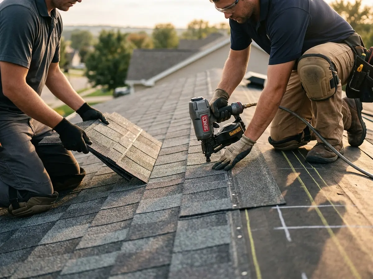 Professional roofer working on a residential roof in Cocoa